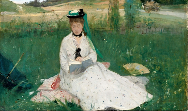 Berthe Morisot, "Ritratto della sorella, M.me Pontillon, seduta sull'erba", o "Il parasole verde", 1873