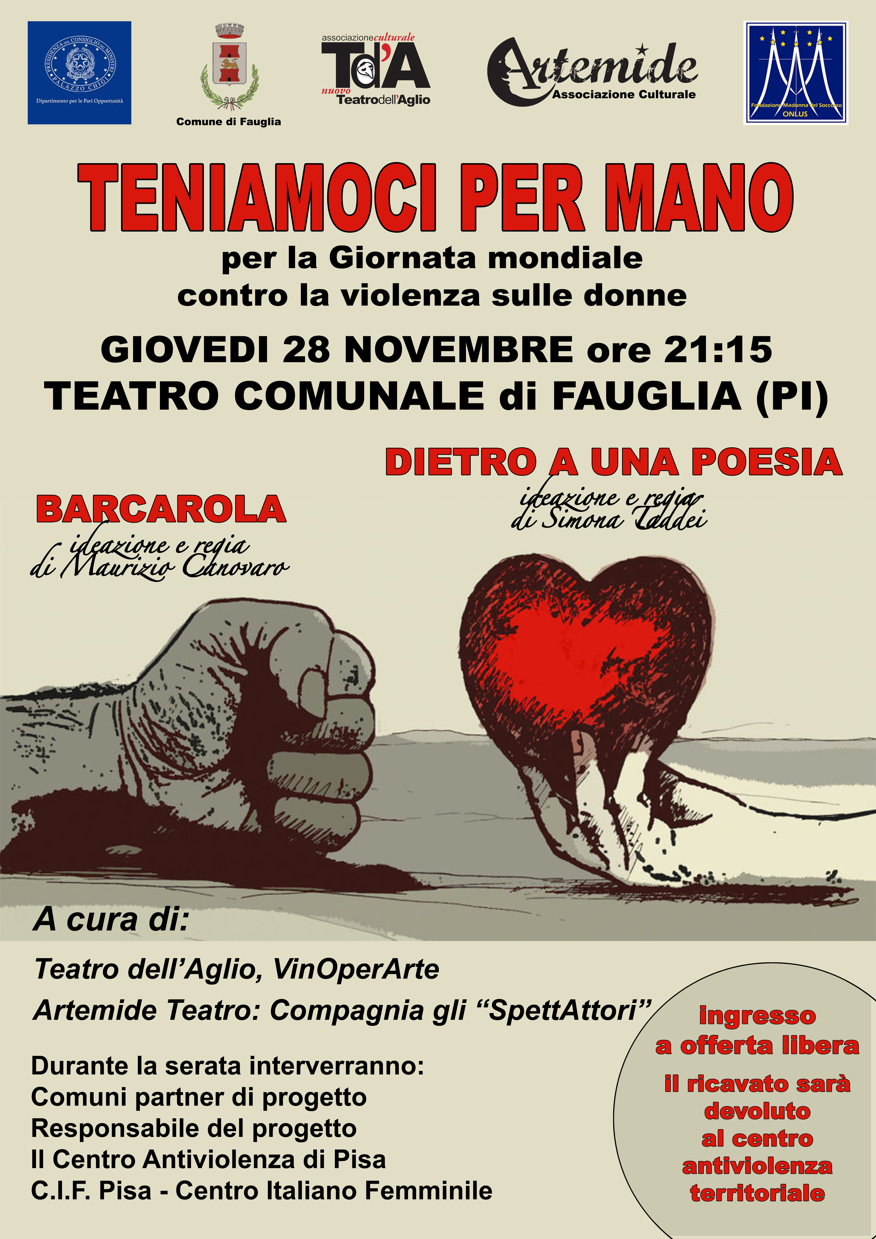 25 NOVEMBRE GIORNATA  CONTRO LA VIOLENZA SULLE DONNE. UNO SPETTACOLO A TEATRO IL 28/11 ALLE 21,15.  L'INTERVENTO DELL'ASSESSORA PIETRA MOLFETTINI