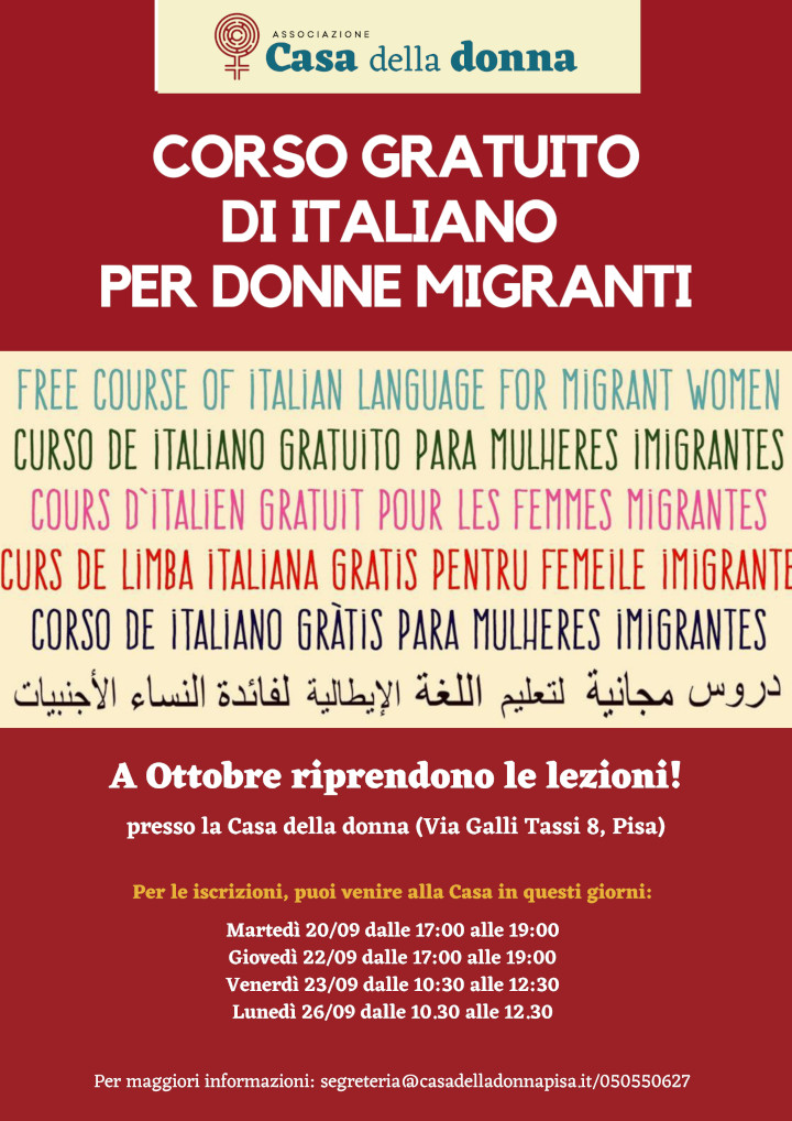 Locandina con date e orari per le iscrizioni del corso di italiano